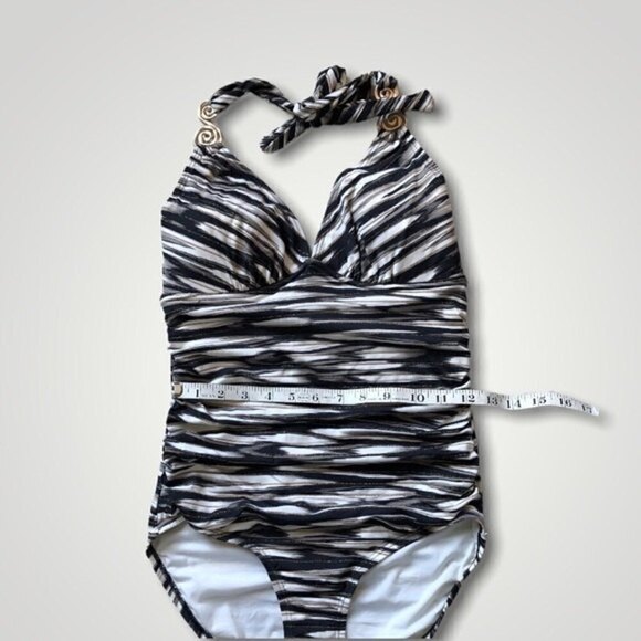 COCO reef one piece swimsuit halter tie metal swirls shirred side spacedye NWT - Picture 9 of 11
